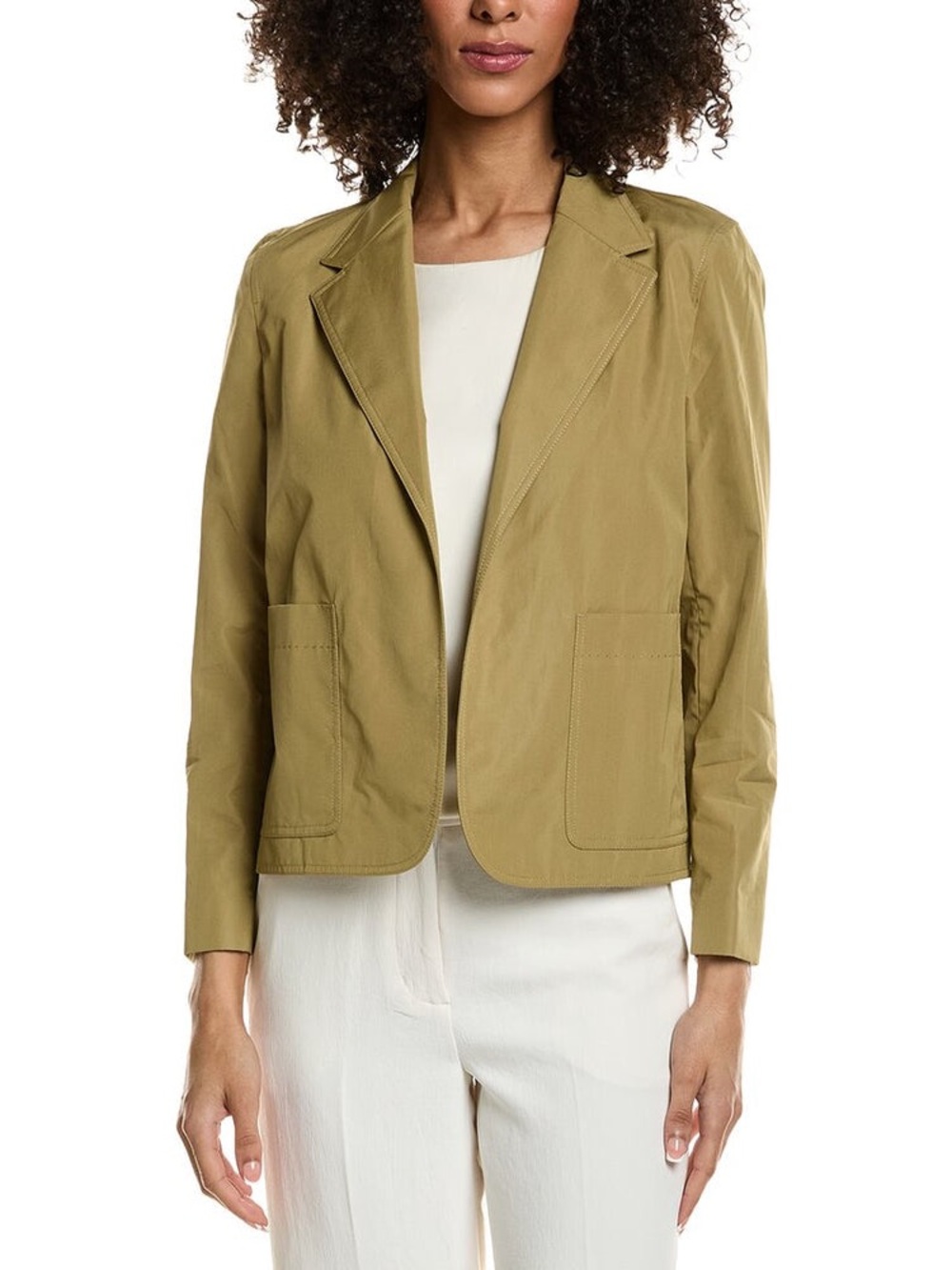 Lafayette 148 New York Cropped Boyfriend Blazer Olive Green minimalist career XS